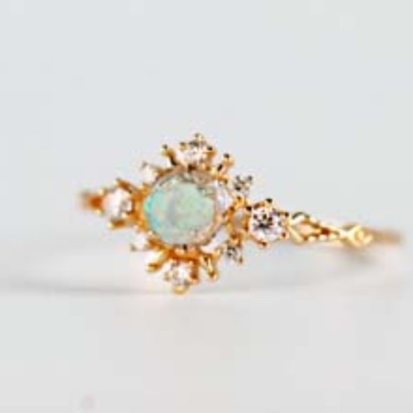 Gold Vermeil Genuine Opal Stone Dainty Ring for her Natural Opal Stone Ring 7 - Picture 2 of 10